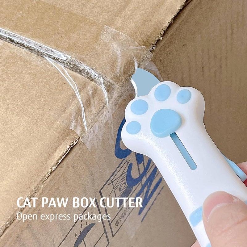 MEOWKIT Cat Paw Box Cutter Retractable with Cat Paw Handle, Multifunctional Knife Set (Blue) - Image 4